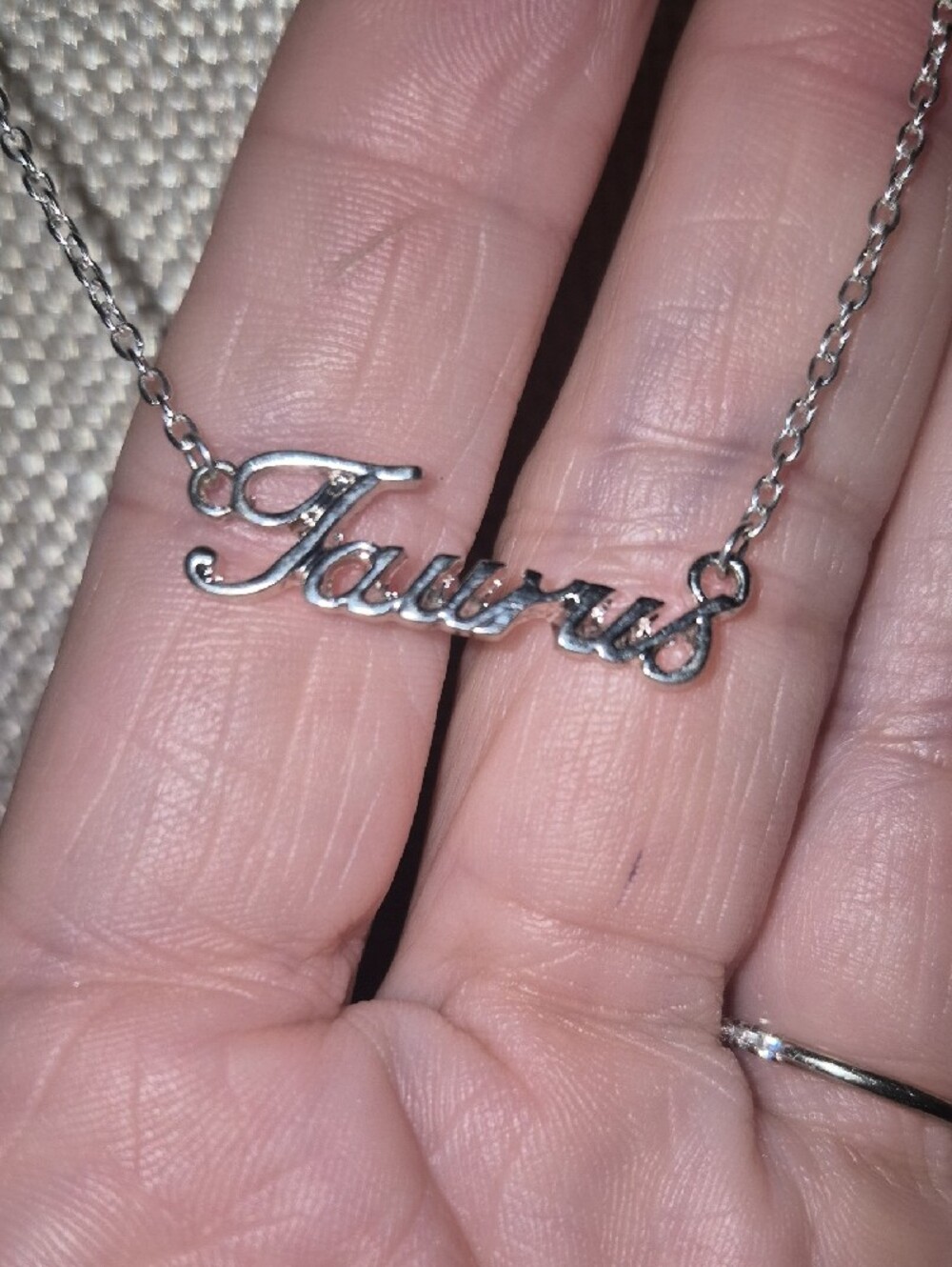 Taurus Script Necklace in Silver